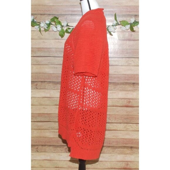 GUINEVERE Anthropologie Coral Orange Knit Open Cardigan Sweater Size M - Picture 6 of 12